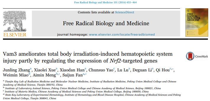 Vam3 ameliorates total body irradiation-induced hematopoietic system injury partly by regulating the expression of Nrf2-targeted genes