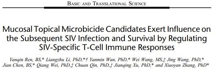 Mucosal Topical Microbicide Candidates Exert Influence on the Subsequent SIV Infection and Survival by Regulating SIV-Specific T-Cell Immune Responses.