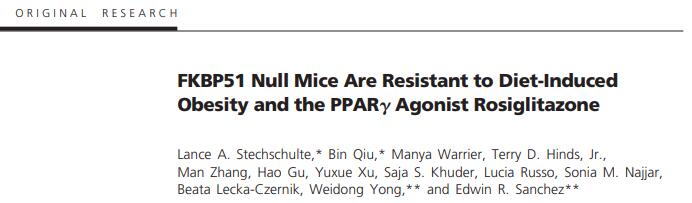 FKBP51 Null Mice Are Resistant to Diet-Induced Obesity and the PPARγ Agonist Rosiglitazone