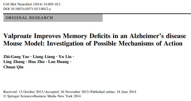 Valproate improves memory deficits in an Alzheimer's disease mouse model: investigation of possible mechanisms of action