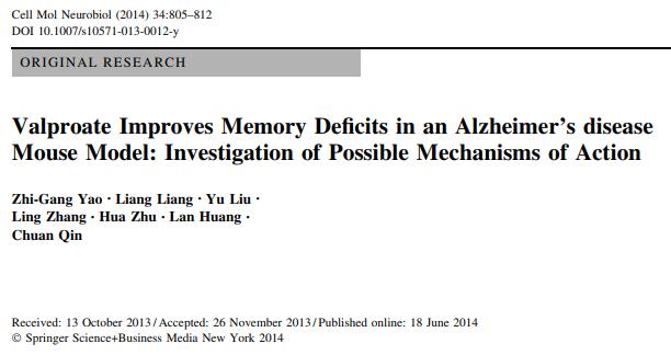 Valproate improves memory deficits in an Alzheimer's disease mouse model: investigation of possible mechanisms of action