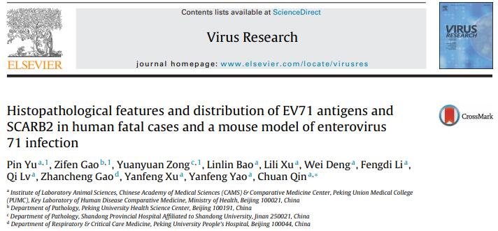 Histopathological features and distribution of EV71 antigens and SCARB2 in human fatal cases and a mouse model of enterovirus 71 infection