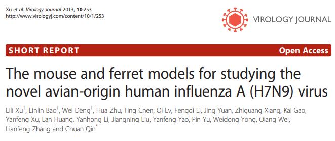 Virol J.-The mouse and ferret models for studying the novel avian-origin human influenza A (H7N9) virus