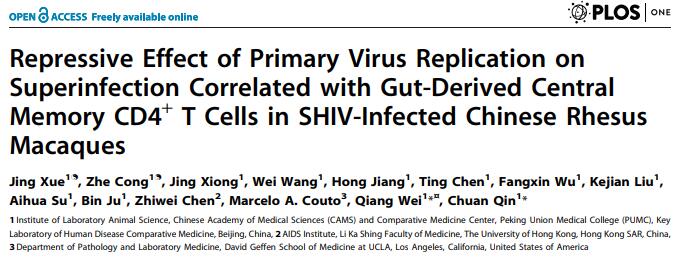 PLoS One-Repressive Effect of Primary Virus Replication on Superinfection Correlated with Gut-Derived Central Memory CD4(+) T Cells in SHIV-Infected Chinese Rhesus Macaques