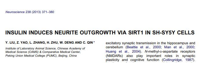 Insulin induces neurite outgrowth via SIRT1 in SH-SY5Y cells.