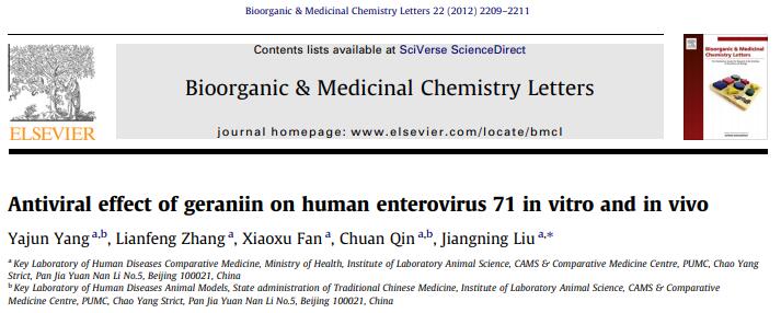 Antiviral effect of geraniin on human enterovirus 71 in vitro and in vivo.