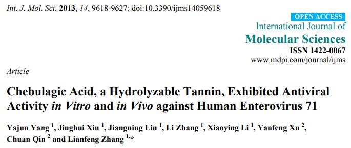 Int J Mol Sci-Chebulagic Acid, a Hydrolyzable Tannin, Exhibited Antiviral Activity in Vitro and in Vivo against Human Enterovirus 71